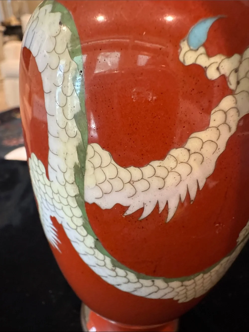 Vintage/Antique Japanese Red Dragon Cloisonné Vase AS-IS